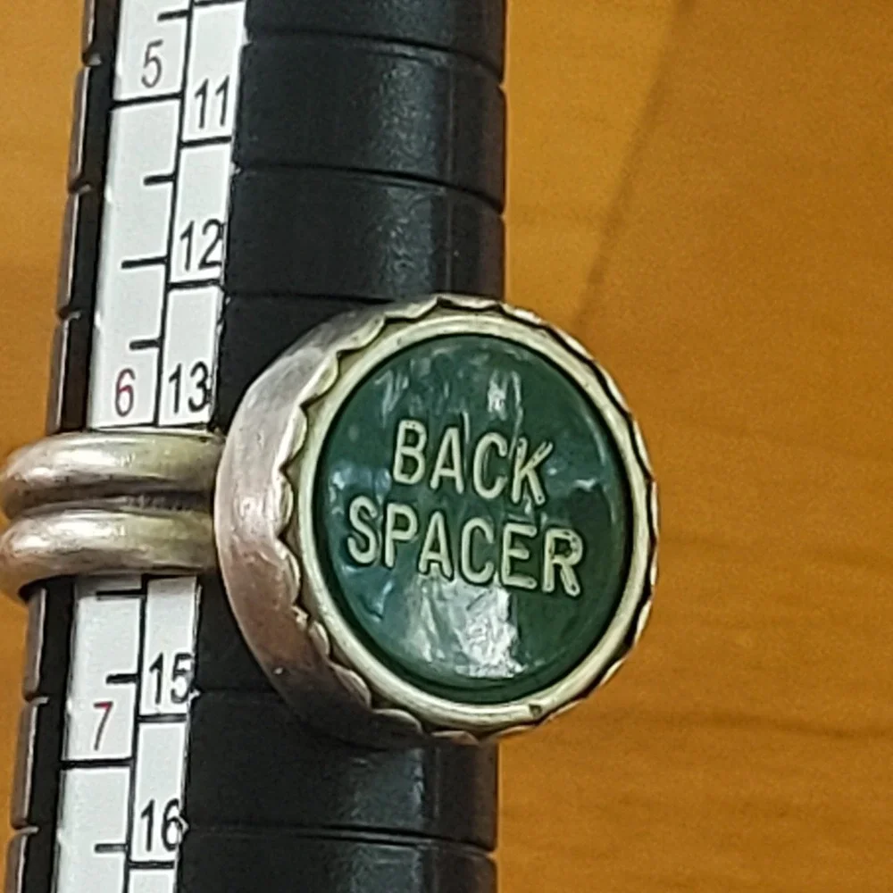 Vintage Typewriter Key Ring Back Spacer Sterling Silver 925 Green Size 7.25